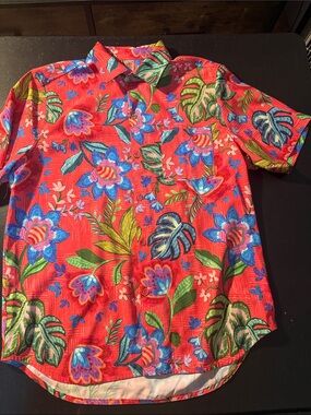 Johnny Was Red Floral Short-Sleeve Button-Down Shirt